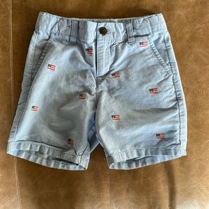 🇺🇸Janie & Jack Oxford blue shorts w/ embroidered American Flags!